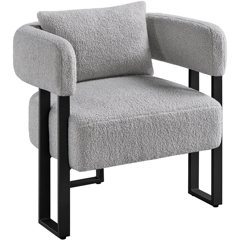70.5cm Wide Upholstered Barrel Chair, Boucle Accent Chair with  Lumbar Pillow, Grey
