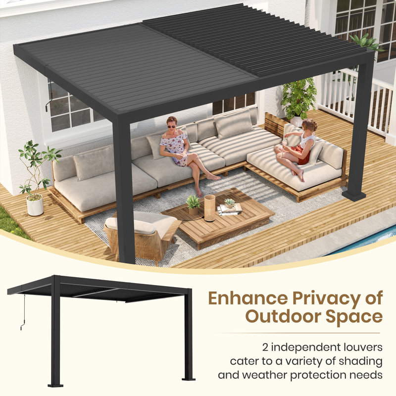 Pergola d'extérieur à persiennes en aluminium avec toit réglable pour jardin, H 88 po x l 154 po x P 114,5 po
