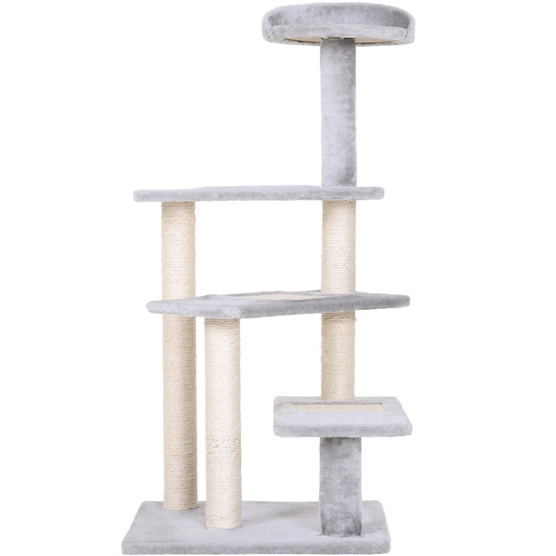 Arbre à chat d'intérieur avec escalier tournant, activité tout-en-un, 4 perchoirs en spirale, meubles, poteaux couverts, tour d'escalier beige, arbre, pour griffer,