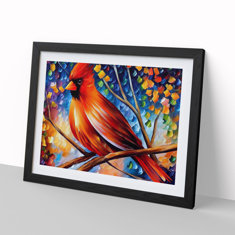 Cardinal Bird Vol.1 Abstract - Single Picture Frame Painting, 34cm H x 46cm W x 2cm D, Black Framed