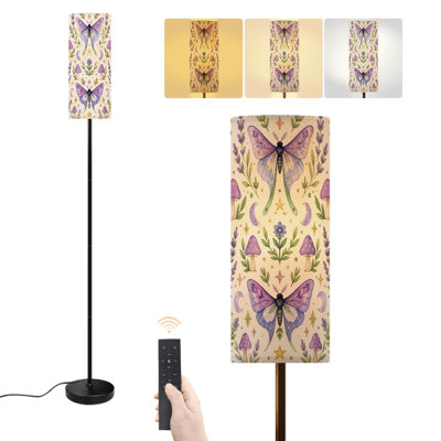 Floor Lamp Purple luna moth mushroom Witchy celestial moon star botanical Dimmable Modern Standing Lamp with Remote Control Footswitch Bulb Lampshade Tall Pole Corner Lamp for Living Room Bedroom Office