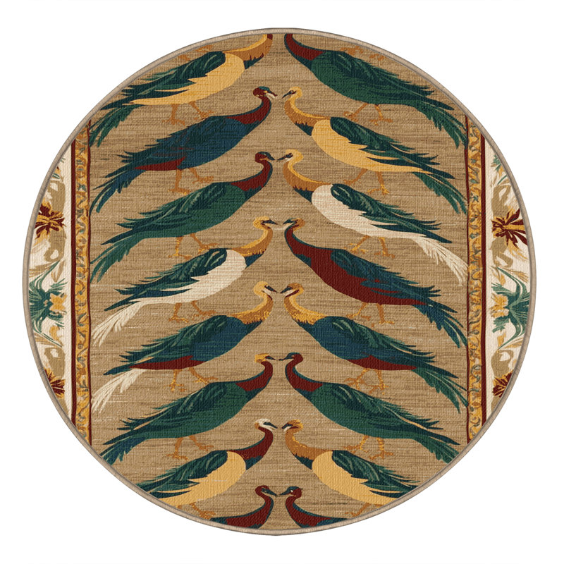 Washable Bird Pairs Hawaiian Area Rug, Square 6'