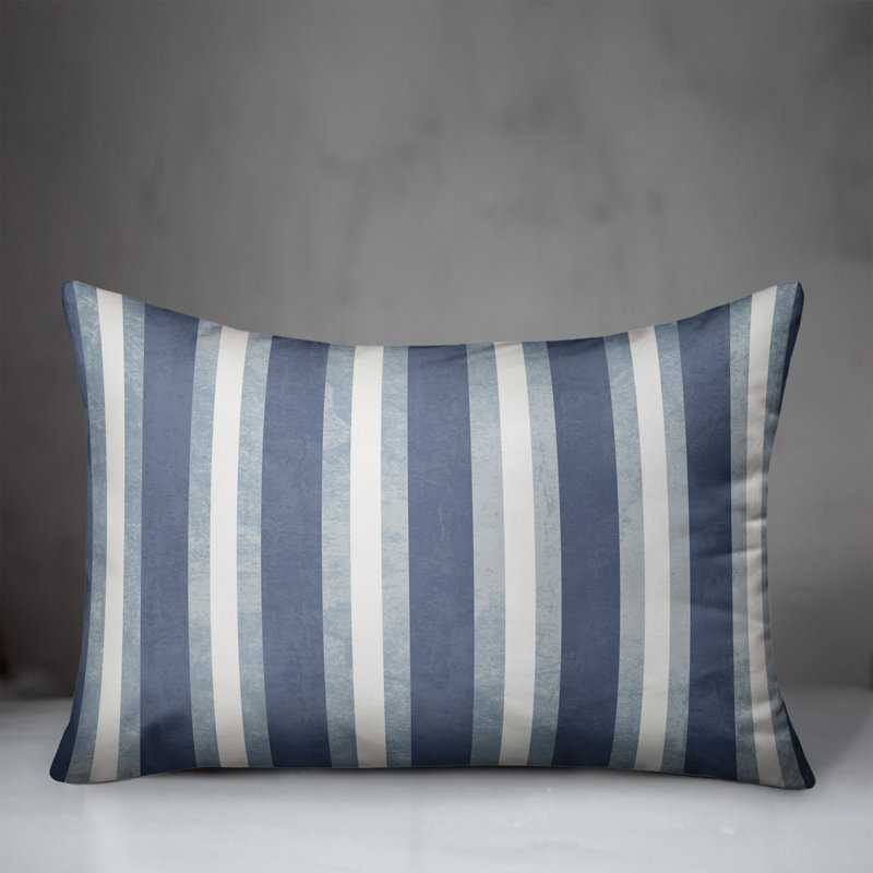 Blue and White Striped Polyester Outdoor Throw Pillow