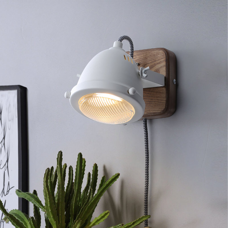 Industrial  Vintage Decorative Wall Mounted Lamp Plug In Cord With Switch And Gu10 Bulb-antique Retro Farmhouse Glass Shade Wood Metal Desk Sconce Light For Living Room, Kids Room, Bedroom,porch