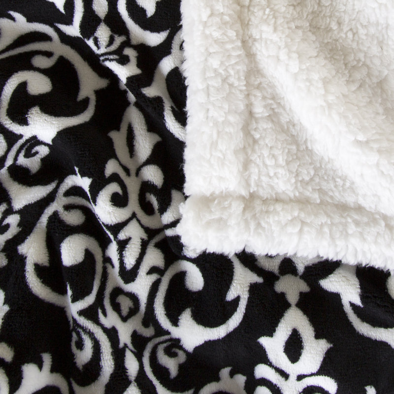 Reversible Fleece Blanket - 50-Inch x 60-Inch Machine-Washable Sherpa Throw - Cozy Blanket for Couch, Chair, or Bed by Lavish Home