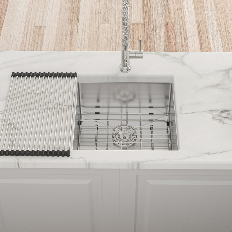 17"X19"X10" Single Bowl Undermount Kitchen Sink, 16 Gauge Sus304 Stainless Steel, 10 Inch Deep, Brushed Nickel Finish, Quiet And Hygienic Operation, Easy Drainage Design, Comes With Dish Grid Rack 17