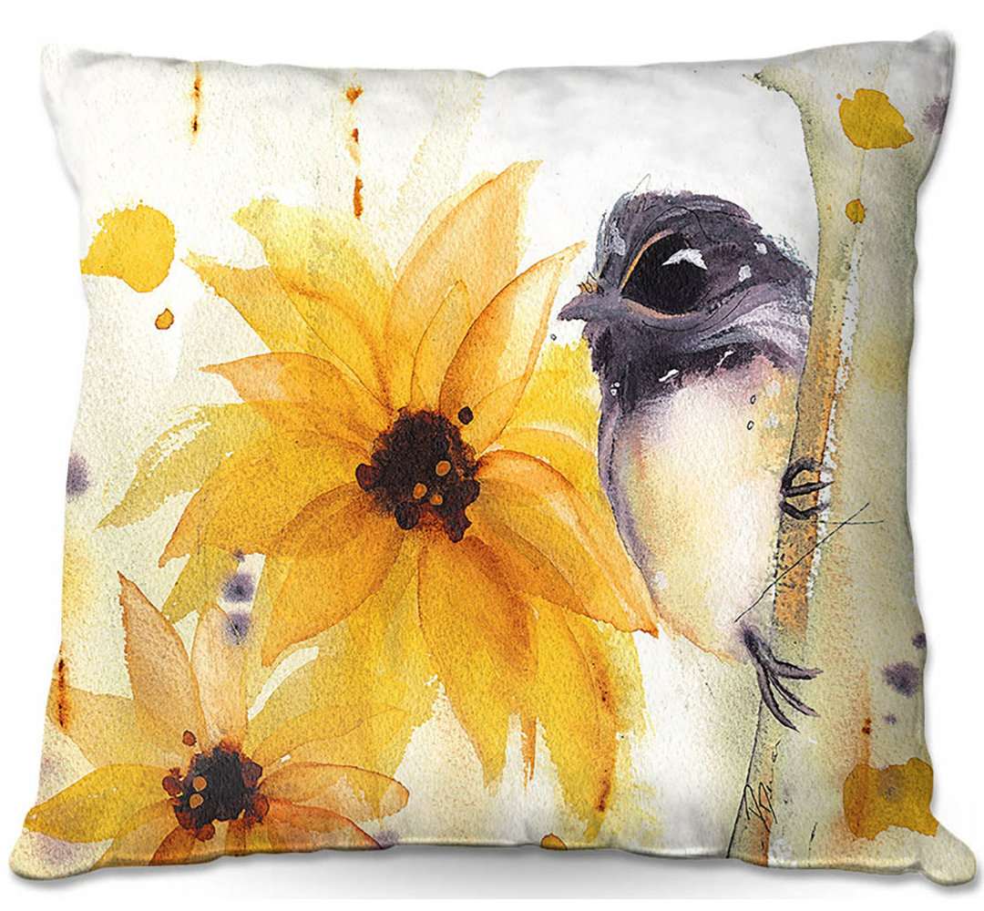Couch Chickadee Sunflowers Square Throw Pillow DiaNoche Designs 