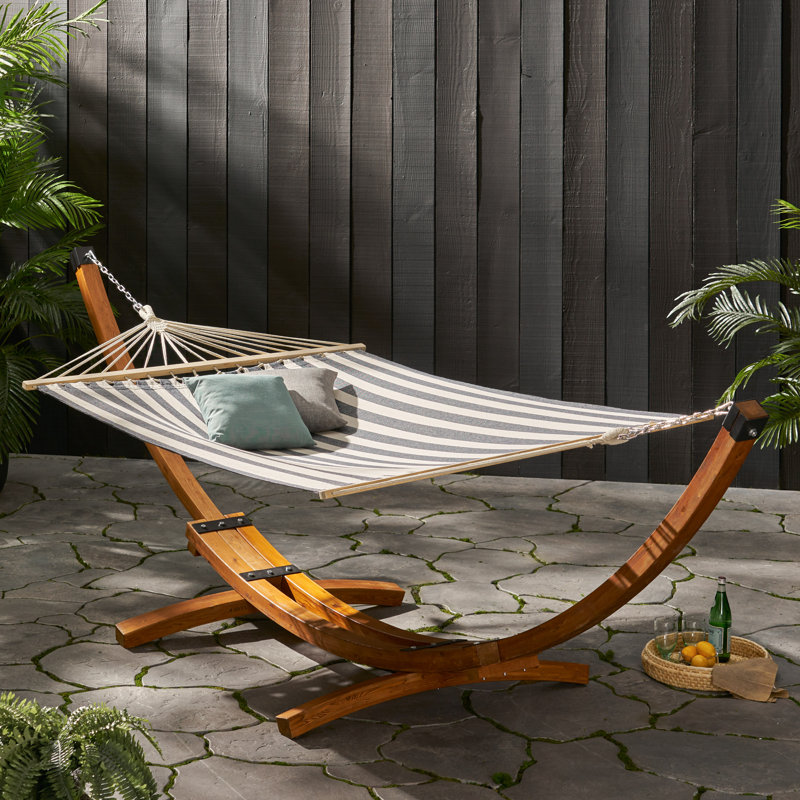 Hembree 1 Person Classic Hammock with Stand, Navy/White Stripe