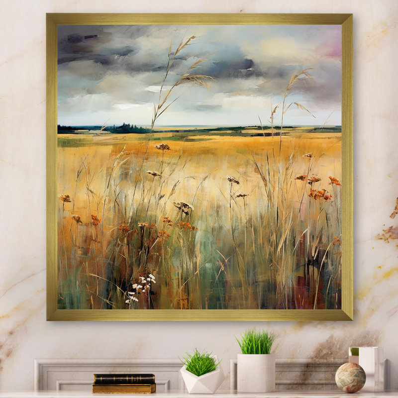 «Calming Meadow III - Landscape», reproduction sur toile, H 30 po x l 30 po x P 1 po, Cadre doré à une seule photo