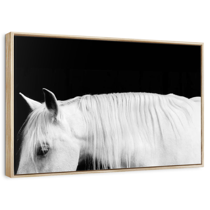Blanc sur noir I, Cadre flottant en bois naturel, 43 po x 29 po