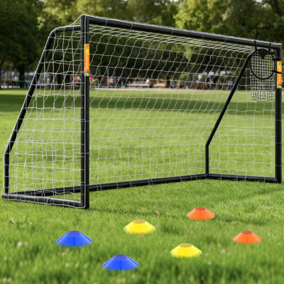 Foldable PVC Soccer Goal with Net, 6x4 / 8x6 / 10x6.5 ft, Includes 6 Training Cones & Oxford Storage Bag, Portable Backyard Football Goal for Kids & Training