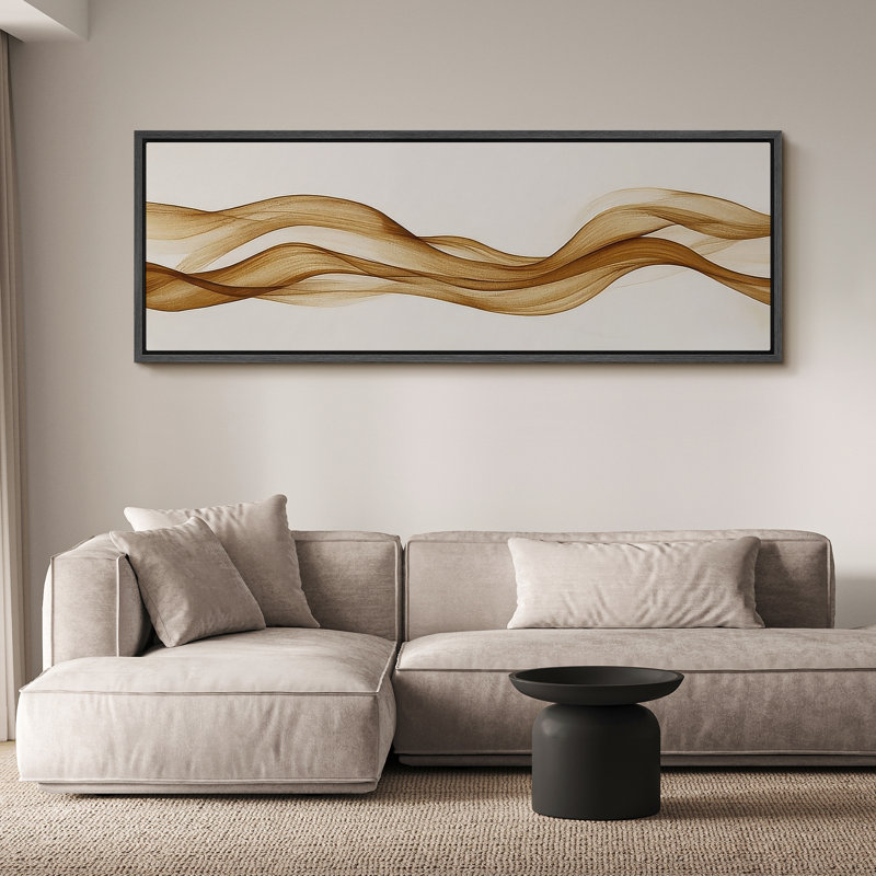 Large Framed Canvas Print Wall Art - Neutral Abstract Print for Minimalist Modern Wall Decor, 20" H x 60" W, Black