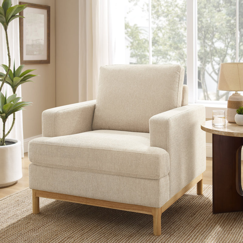 Deandrew 33.5'' Wide Accent Chair, Smoke White Polyester Twill