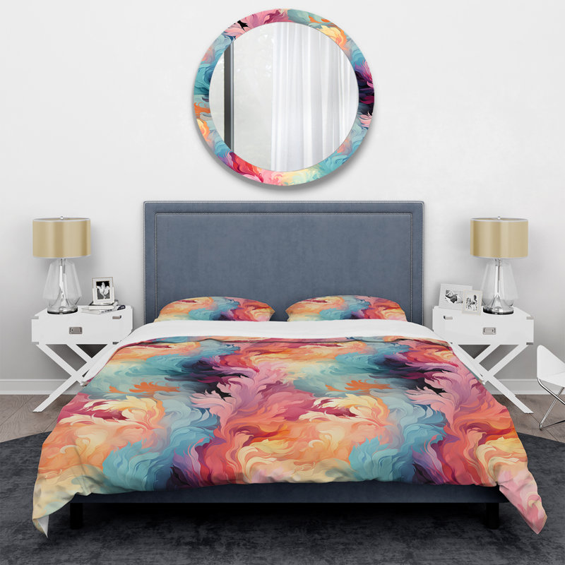 Painterly Multicolor Damask Stroke I - Ensemble de housse de couette abstrait