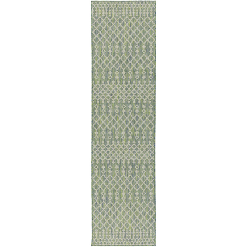 Tapis intérieur / extérieur Robbs, Bleu et vert, Tapis de couloir 2 pi 2 po x 10 pi
