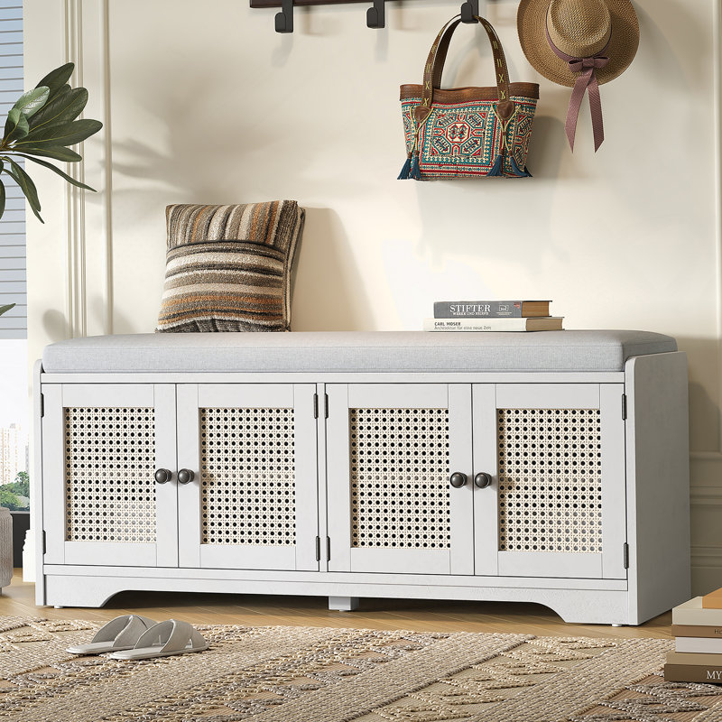 Banc de rangement Rustic, Beige / Blanc