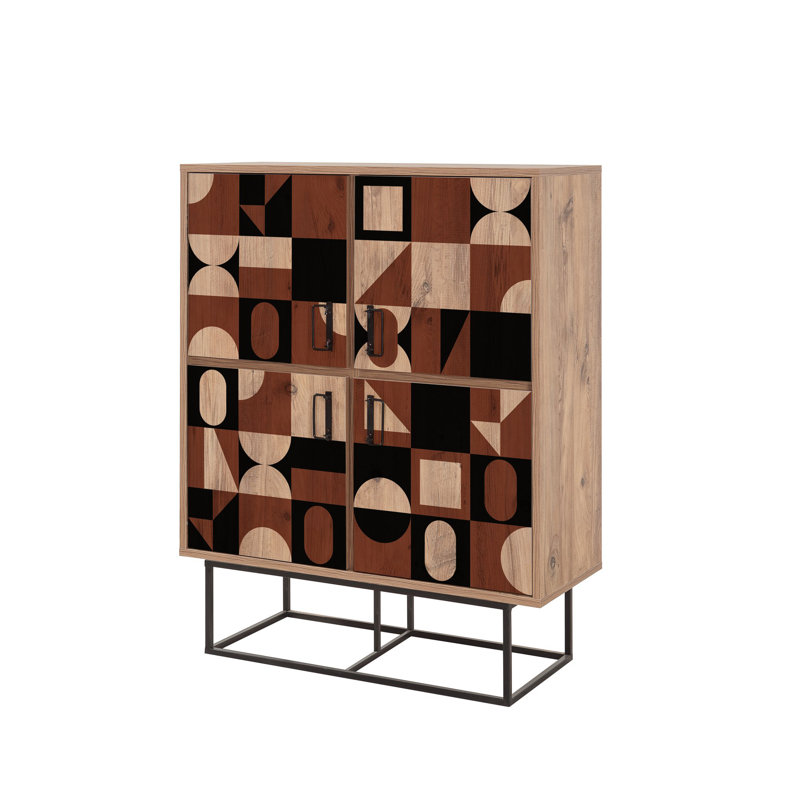 Modern Multi-Purpose Cabinet with Numerous Shelves, Atlantic Pine & Black/Brown, 36.6 x 45.3 x 14.2 inches | 100% Melamine Coated Particle Board, Metal Handles & Legs | Stylish & Functional Wall-Mountable Storage Solution