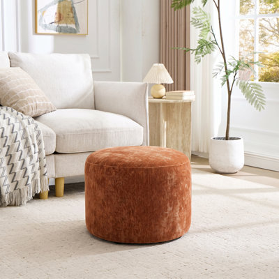 Regeani 57.5cm W Round Upholstered Pouf Ottoman with Chenille Fabric and Thick Padded Seat