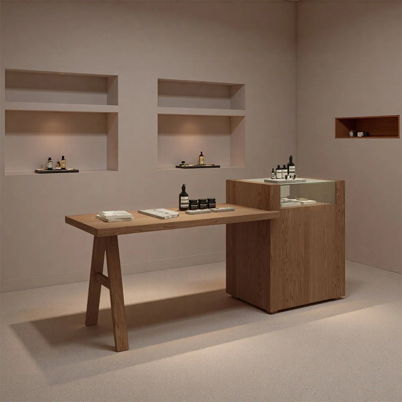 Vitrine élégante en verre - Présentoir de comptoir spacieux et prêt à l'emploi pour la boutique et les parfumeries, Walnut