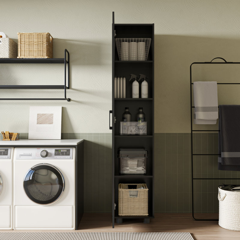 75" Extra Tall Slim Storage Cabinet with Framed Door Design, Freestanding Utility Cupboard with Adjustable Shelves & Anti-Tip Kit