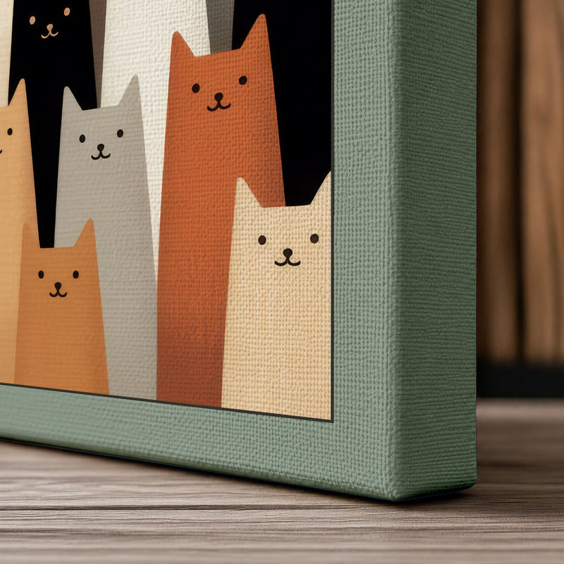 Geometric Cat Pattern Modern - Wrapped Canvas, 24x16 - 61.0 x 40.6 cm, Sage Border