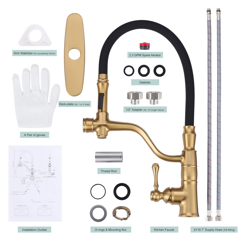 Aleasha Kitchen Faucet, Brushed Gold