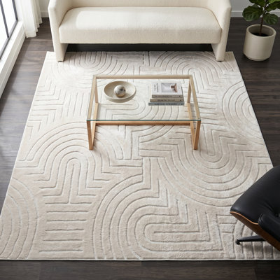 Cream Circles Washable Area Rug 
