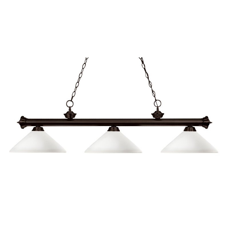 Luminaire suspendu linéaire à 3 lumières pour table de billard Chevelle, Opale mat