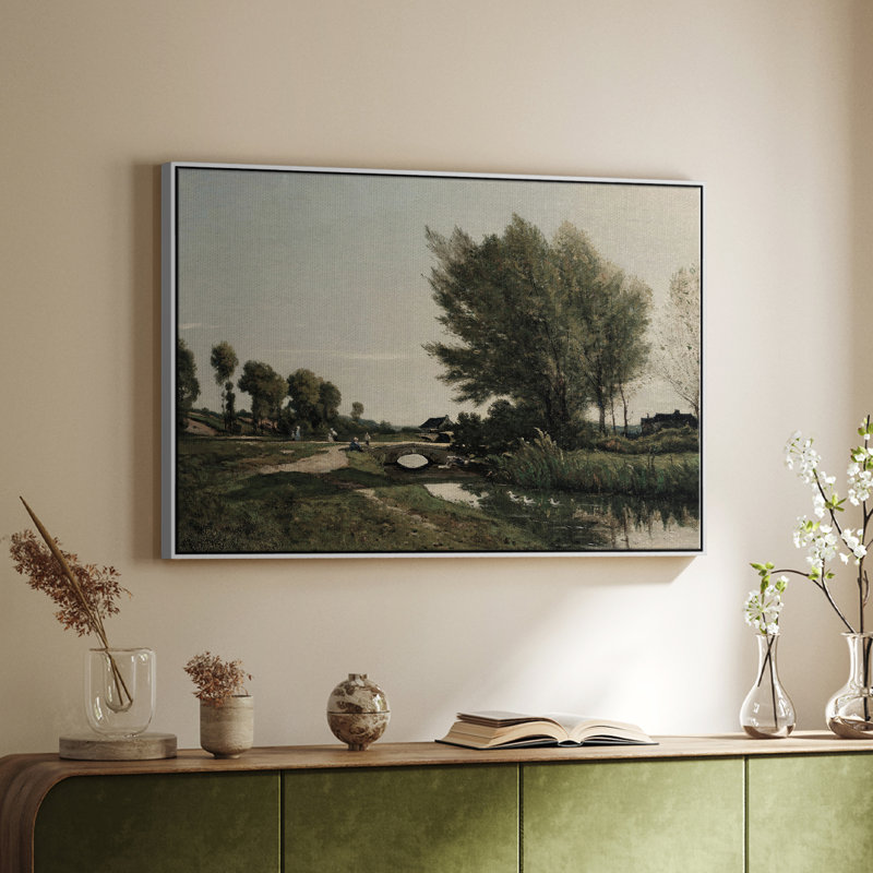 Paysage rétro-CDLXVII, Toile avec cadre blanc, H 41 po x l 27 po x P 2 po