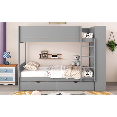Full Over Full Bunk Bed With 2 Drawers And Multi-Layer Cabinet, Gray