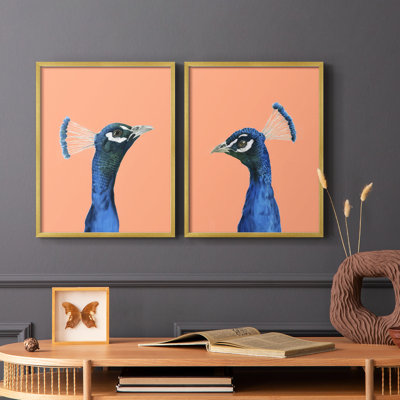 Peach Peacock Portrait I-Premium Framed Print -Ready to Hang - No Nails Required - No Nails Required