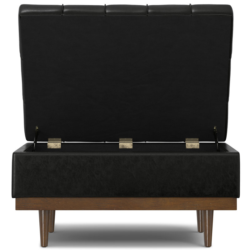 Mariah 34"W Upholstered Coffee Table Storage Ottoman with Lift Top and Solid Wood Legs, Black