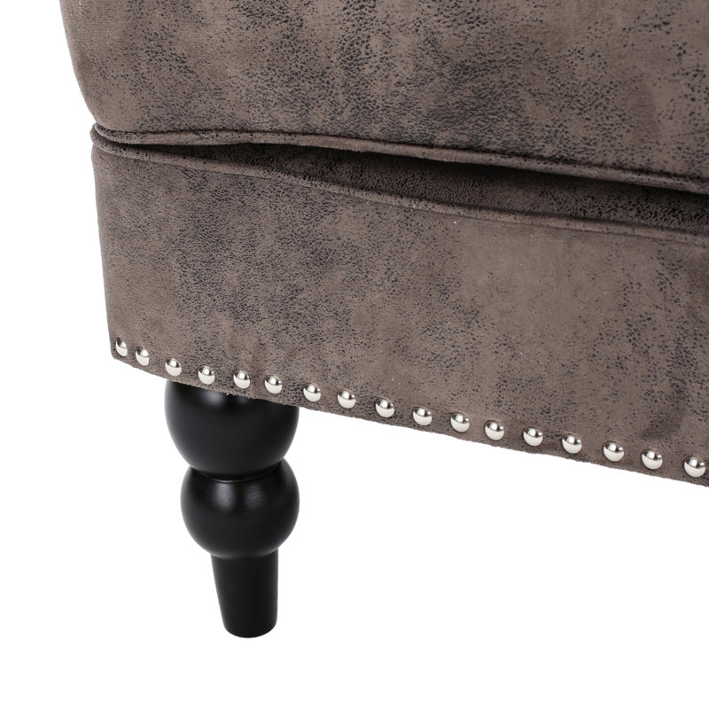 Élégant fauteuil club en microfibre, capitonnage à motif de losanges, assise brune élégante, revêtement des pieds