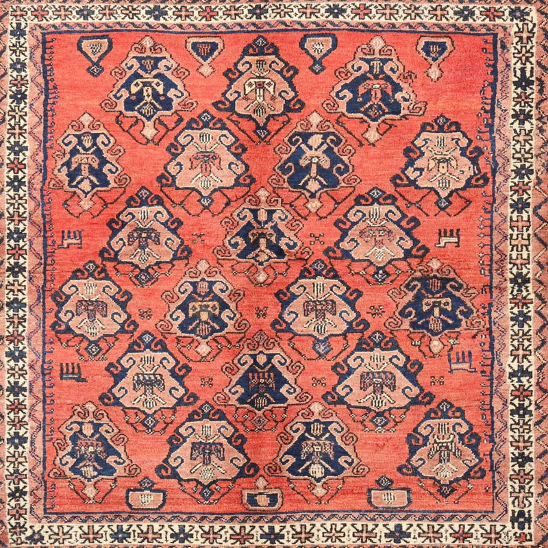 Tapis orange / beige / bleu, Rond 7 pi