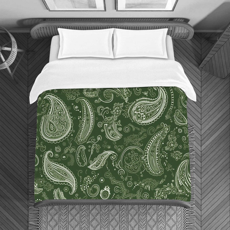 Paisley Green/White Microfiber Duvet Cover, King Duvet Cover