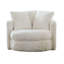 Fauteuil d'appoint contemporain blanc, recouvert de chenille, accoudoirs droits, coussin de dossier amovible, profondeur et largeur de 124 cm, hauteur de 97 cm, poids de 41 kg, pivotant, coussin de dossier incurvé (1 pièce), profondeur, poids, mouvement.