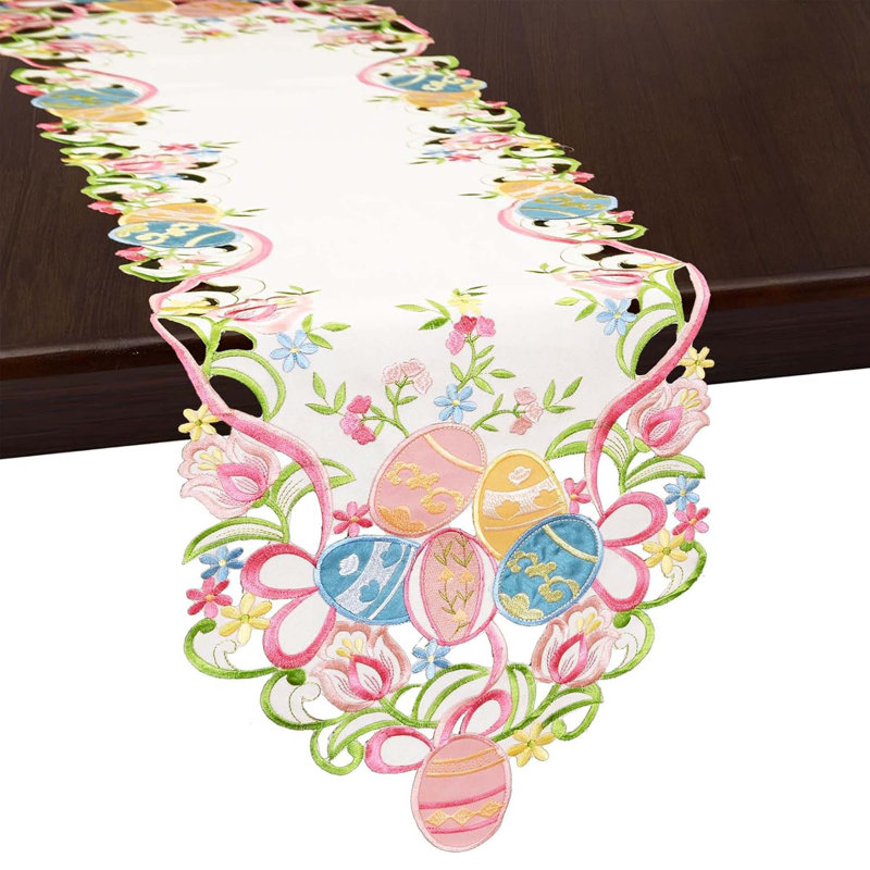 Chemin de table brodé multicolore pour œufs de Pâques, lavable à la machine, polyester, 1 pièce