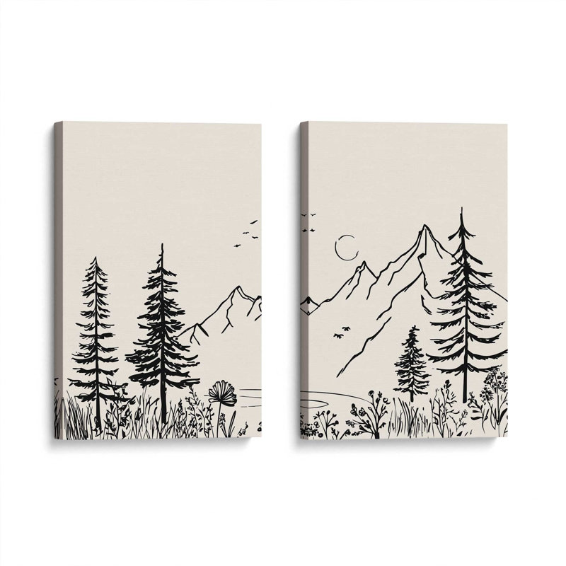 Whispering Peaks v4, ensemble de 2 impressions, Toile tendue, 30 po x 20 po