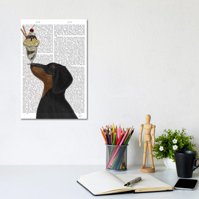 Dachshund, Black And Tan, Ice Cream, Print BG by Fab Funky - Wrapped Canvas Gallery-Wrapped Canvas Giclée