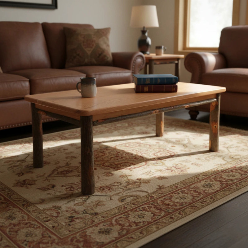 Table basse Keystone Amish Co. en hickory en bois massif, finition naturelle, Finition naturelle