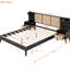 Grand cadre de lit en bois massif avec 2 tables de chevet pratiques et lampes, Union, noir pour une taille de chambre à coucher confortable et lampes. Bois, aspect