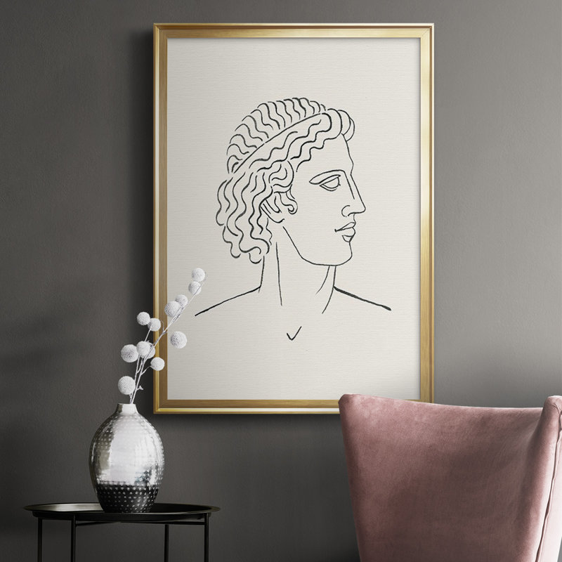«Greek Busts I», reproduction encadrée de qualité supérieure - prête à être accrochée, Or, H 42,5 po x l 30,5 po x P 1 po