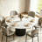 59 Inch Round Sintered Stone Dining Table Set with 6 Upholstered Chairs, Circular Dinner Table with Fluted Pedestal Base for Home Dining Room
