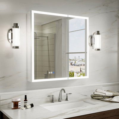 Sixs 30"H LED Bathroom Medicine Cabinet Low-Voltage Anti-Fog Recessed Or Surface Mounting