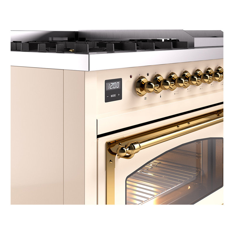 ILVE UN48FNMPEGG Nostalgie II Noblesse 48 inch Dual Fuel Range (8 Sealed Burners + Griddle, Triple Glass Door), Antique White