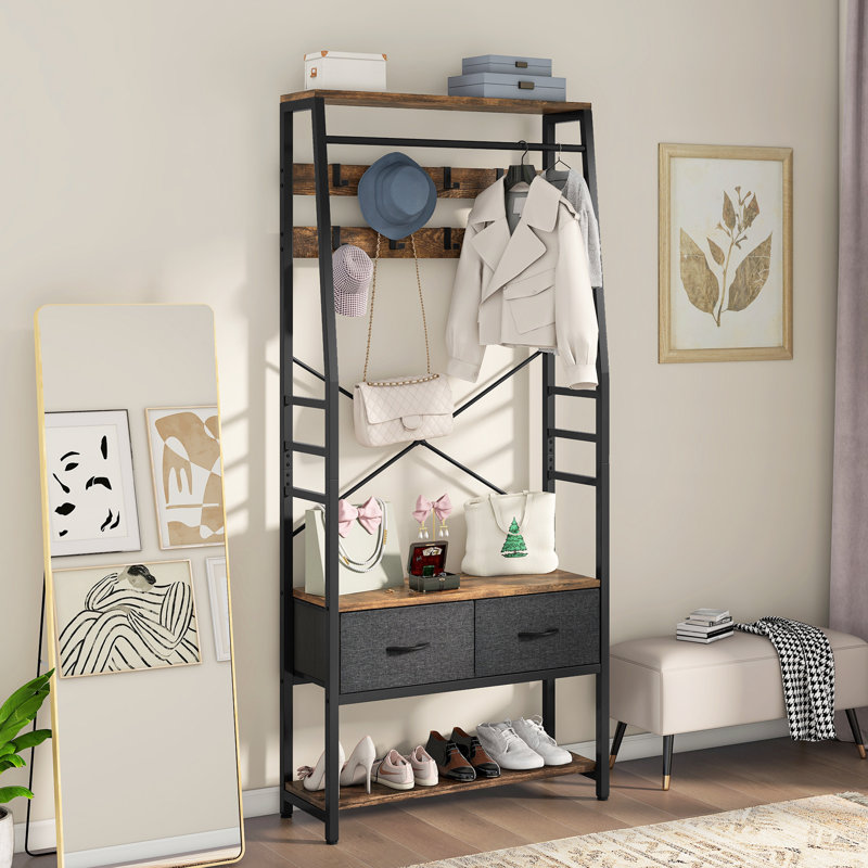 Hall Tree 80cm Wide with Bench and Shoe Storage, Brown