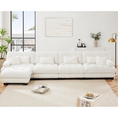 Chenille Fabric For Living - 4 Modular With Soft Pillows And Home Convertible Waist Support