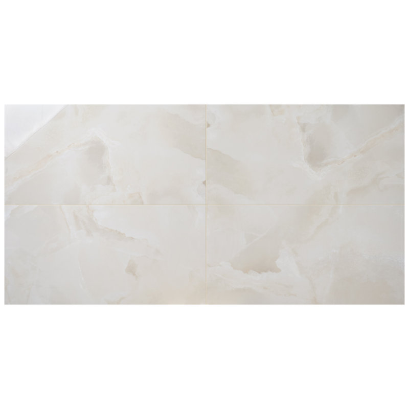 Harmonyx 24x48 Onyx Look Polished Porcelain Floor and Wall Tile, Vanilla White