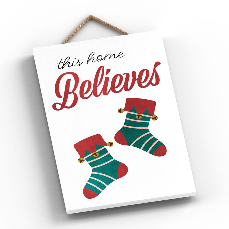 Xmas This Home Believes Wooden Plaque, 28.5cm H x 18.5cm W x 0.9cm D