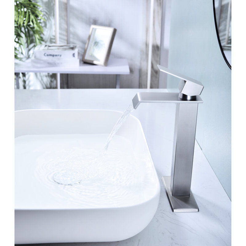 Single Handle Bathroom Sink Faucet With Waterfall Flow And Corrosion Surface Stainless Steel Pop-Up Drain Spout